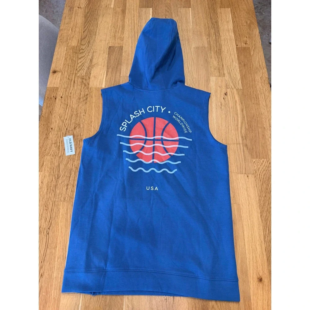 Old Navy Active Boys XL 14-16 Dynamic Fleece Sleeveless Hoodie Splash City Blue